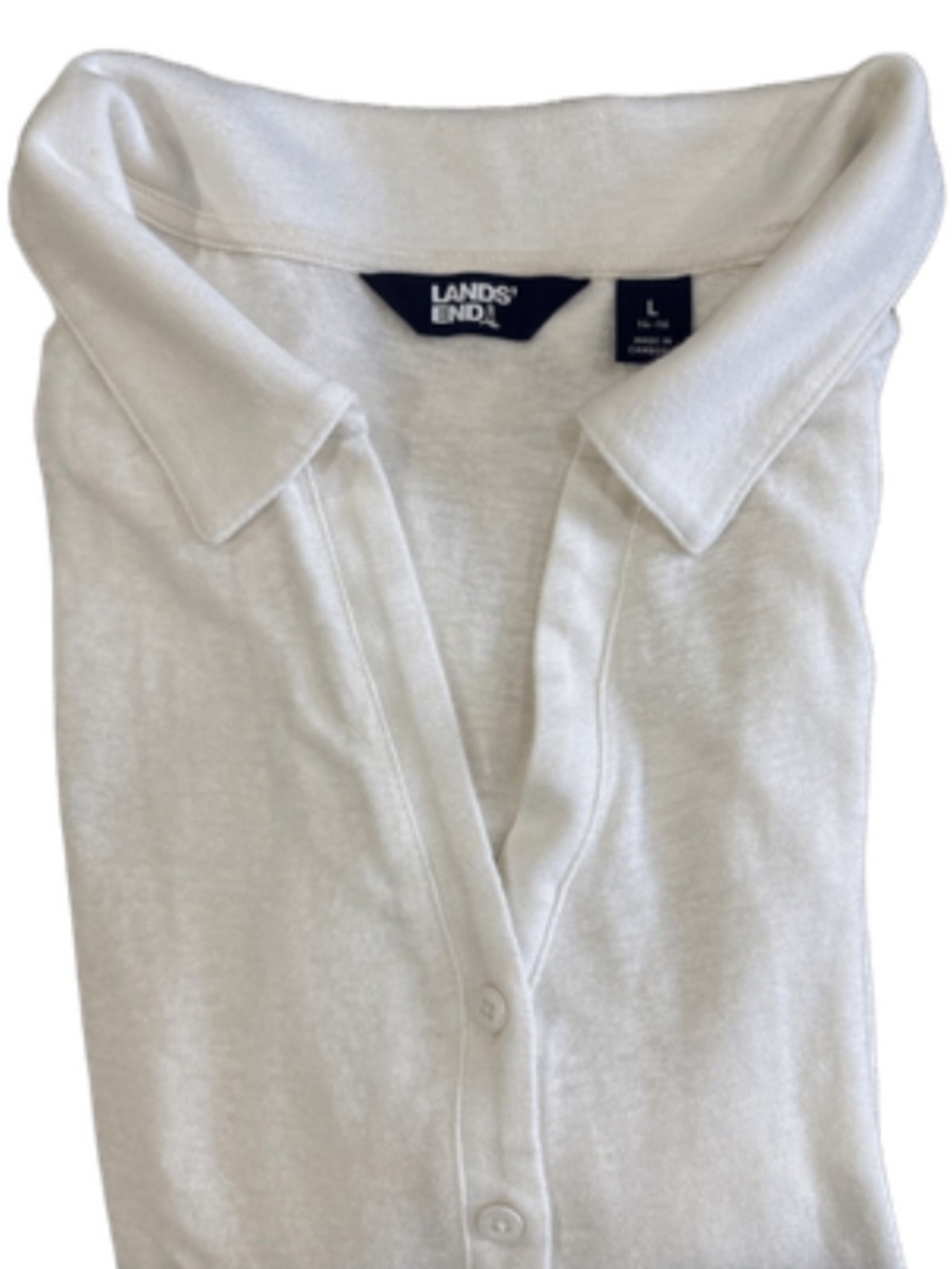 Lands End Women's Linen Blend Short Sleeve Button Front Polo Top- Size Large - Picture 4 of 4